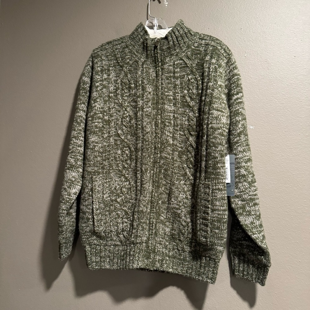 Among Others Sherpa lined  Zip Up Sweater with Chunky Knit Pattern Size Small
